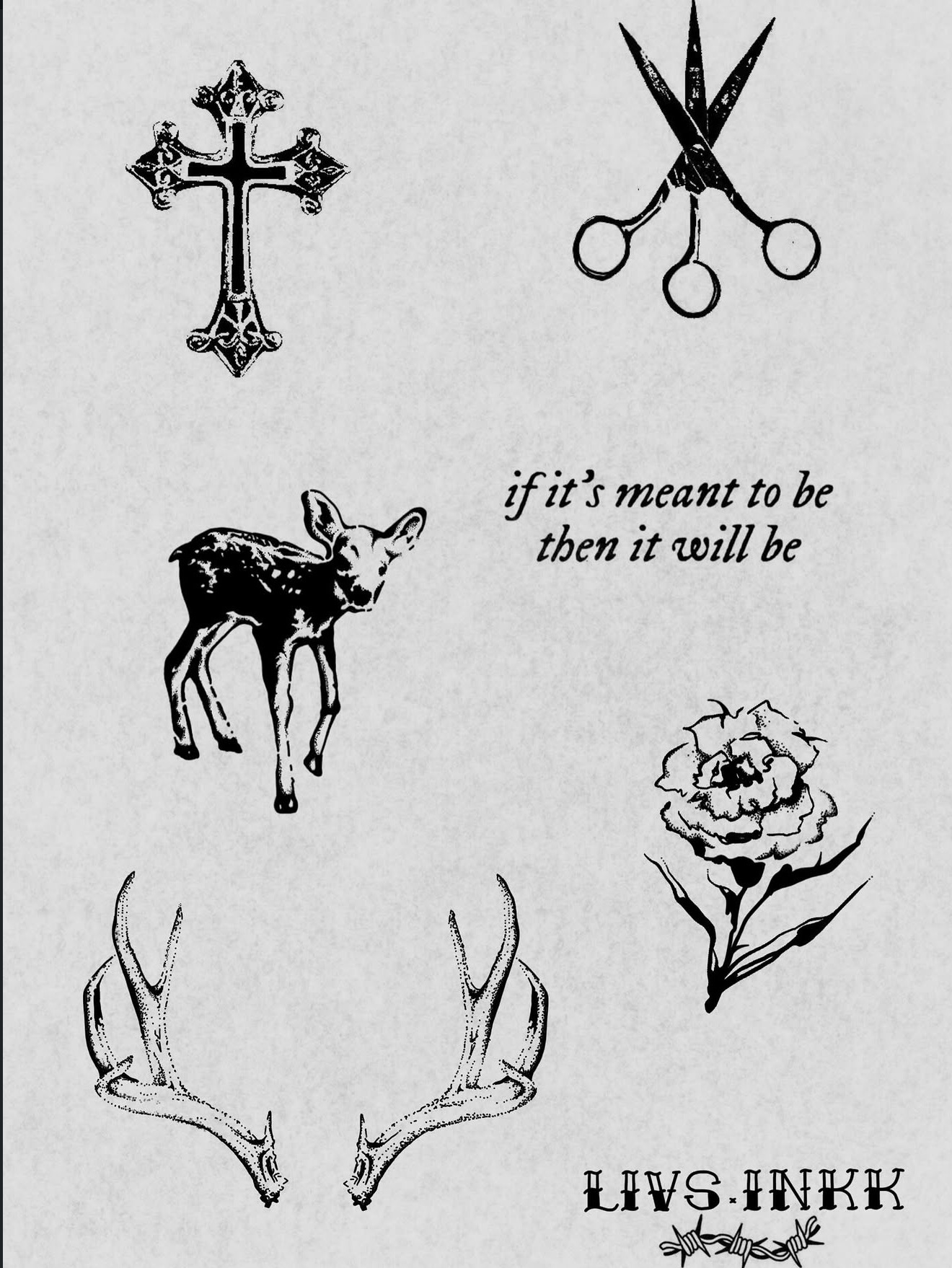 Flash sheet, cross, scissors, fawn and antlers